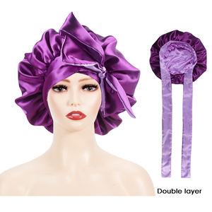 Низкий минимальный заказ, большие спальные шапки, регулируемая шелковая Атласная шапочка для волос с завязкой, однотонные спящие шапки, обтягивающие края - Product Image 4