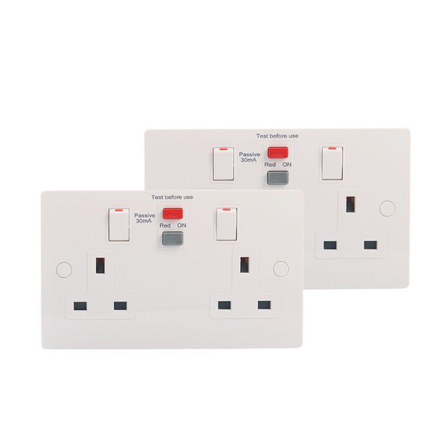 Onesto Wall 2 Gang UK Socket with Switch RCD Protected Shaver Power Outlet RCD Socket 13A