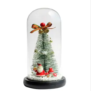 Wholesale Custom Christmas Tree Ornament Led Warm Lighting Glass Cloche With Slim Christmas world for Home Decoration