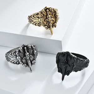 Anillo Único de Acero Inoxidable de Alta Calidad, Negro, Plateado, Dorado, con Diseño de Calavera y Espada, para Hombre y Mujer - Product Image 6