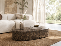 Table basse ovale personnalisée en marbre Emperador foncé, meuble de salon en pierre naturelle, table centrale en marbre brun cannelé