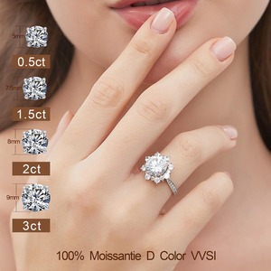 Anillos de Compromiso con Flores para Mujer, Plata 925, Color D, VVS1, Anillos de Boda con Halo y Perla de Agua Dulce con Engaste de Canal - Product Image 2