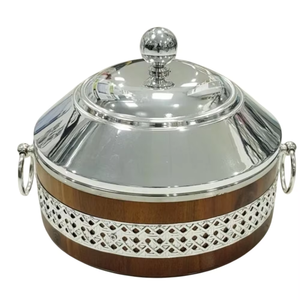 Casserole moderne de luxe en acier inoxydable avec finition bois, revêtement céramique antiadhésif, compatible avec les plaques à induction - Product Image 1