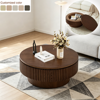 Table basse avec rangement dissimulé, table centrale ronde multifonctionnelle en bois pour petit appartement, salon, mobilier minimaliste