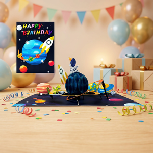 Carte 3D Pop-up Happy Space Faite à la Main, Vente en Gros, Artisanat de Découpe de Papier Personnalisé, Motif Floral, Cadeau d'Anniversaire, Lettres Offset - Product Image 4