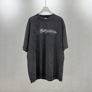 T-shirt imprimé rétro délavé à motif abstrait et style sombre, coupe ample à manches courtes, unisexe, collection 2026 à succès - Product Image 1