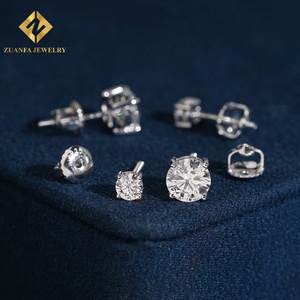 Pendientes Minimalistas con Diamantes Cultivados en Laboratorio, Corte Brillante Redondo, Certificados por NGTC, Plata de Ley 925, Cierre de Rosca, para Mujer - Product Image 6