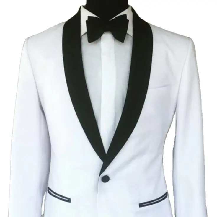 Mens Fashion Big Shawl Lapel 3 Pieces Set White Black Wedding Suits High Quality Tuxedo