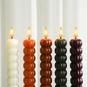 Bougie électronique LED en plastique faite à la main en forme de citrouille d'Halloween, accessoires de décoration pour fête fantôme, arrangement d'ambiance - Product Image 4