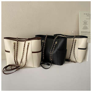 New women's large capacity single <b>shoulder</b> <b>strap</b> chain handbag, new solid color zipper closure tote bag - Product Image 1