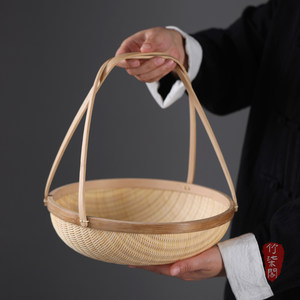<b>Bamboo</b> Woven Basket Round Handheld Food <b>Container</b> For Kitchen Storage Fruit Tea Snack - Product Image 2