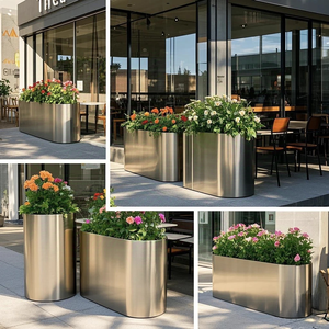 Ensemble de jardinières en <span class=keywords><strong>acier</strong></span> inoxydable, grande taille, personnalisable pour usage commercial, intérieur/extérieur, cour, mobile. - Product Image 3
