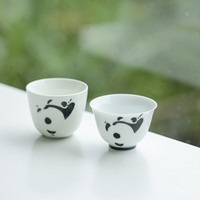 Juego de Té de Cerámica Japonesa Arita-yaki Pintado a Mano con Diseño de Panda, Tetera y Taza de Porcelana Gaiwan para la Ceremonia del Té en Casa