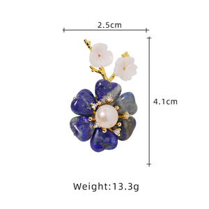 Perle naturelle <span class=keywords><strong>Lapis</strong></span> <span class=keywords><strong>Lazuli</strong></span> fleur branche <span class=keywords><strong>broche</strong></span> coréenne femmes bijoux de luxe mode femmes et filles cadeaux GO0575 - Product Image 6