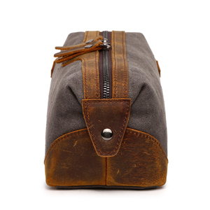 Aurora proveedor china de encargo de alta calidad de lona gris de cuero de Caballo loco de maquillaje bolsa - Product Image 4