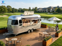 Camion de restauration mobile de style moderne en acier inoxydable, entièrement équipé, pour la vente de nourriture de rue, idéal pour les hôtels et les villas