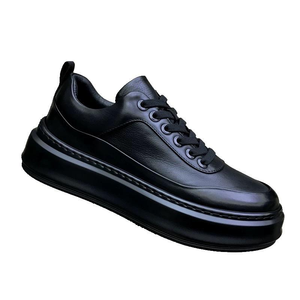 Baskets en cuir véritable pour hommes, entièrement en cuir de vachette, nouvelle collection 2026, noir pur, chaussures décontractées à semelle souple, antidérapantes, pour la marche, style mode - Product Image 4