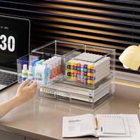 Boîte de rangement cosmétique moderne en plastique avec design empilable, organisateur de maquillage transparent et visible avec compartiments coulissants