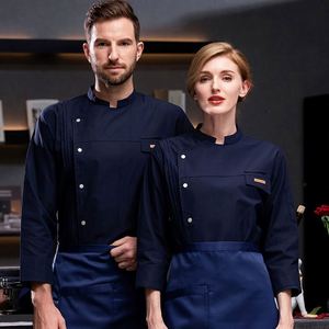 Vestes de chef unisexes en polycoton pour femmes et hommes, uniformes de travail pour restaurants, pantalons en coton personnalisés pour cuisiniers, Navy Sushi Kitchen - Product Image 1
