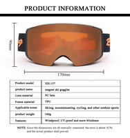 Lunettes de ski surdimensionnées personnalisées avec logo OEM, anti-buée, à lentilles interchangeables, pour snowboard, avec système magnétique