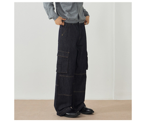 Vaqueros Cargo Unisex de Invierno Estampados Lavados de Pierna Ancha y Ajuste Holgado con Estampado Metálico para Hombre - Product Image 4
