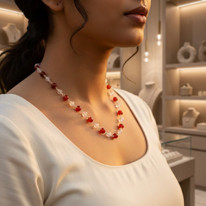 Collier religieux classique pour femme en cornaline rouge et perles d'eau douce - Idée cadeau SKU ABDN-20014 - Product Image 4