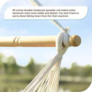 Hangmat Caribische hangstoel van touw met houten spreidstang en zacht katoenen touw voor binnen, buiten, achtertuin en woonkamer - Product Image 4