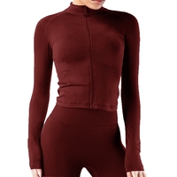 Jaket Yoga Lengan Panjang Resleting Tanpa Jahitan AliExpress Impor, Pakaian Olahraga Wanita Ketat untuk Fitness
