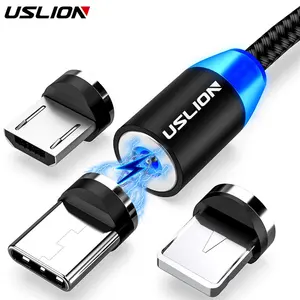 Uslion 3 In 1 Usb Magnetische Oplaadkabel Type-C Micro-Usb 360 Graden Roteren 2 Meter 2.4a Snel Opladen Kabel Voor Iphone