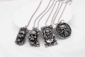 Vintage Schmuck Edelstahl Halloween Skelett Anhänger Punk Herren Schädel Halskette - Product Image 6