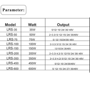 Fuente de Alimentación Conmutada Ultra Delgada Mean Well Serie LRS 35W 50W 75W 100W 150W 200W 350W 450W 600W 1200W 12V 24V 36V 48V - Product Image 4