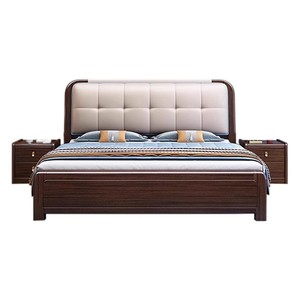 Lit en bois massif en cuir véritable de 1,8 m, lit double rembourré de 1,5 m, style chinois moderne, avec coffre de rangement haut, lit de chambre à coucher - Product Image 5
