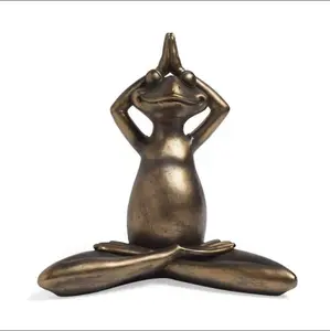 Высокое качество смолы Медитативная латунная скульптура лягушки Йога лягушка статуя сад наружное украшение
