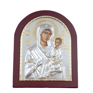 Icono Ortodoxo de la Virgen María y el Niño, Icono Ortodoxo Chapado en Oro y Plata con Marco de Madera, Decoración para el Hogar, Artículos Religiosos - Product Image 1