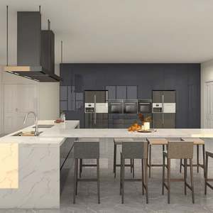 Armoires de cuisine à finition brillante avec portes en verre, design écologique et durable, grande capacité de rangement - Product Image 1