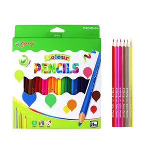 Yally pensil warna seni kustom 18/24/36 warna, pensil warna Basswood alami segitiga untuk anak-anak