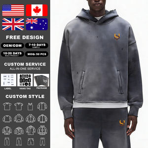 ชุดเซ็ตเสื้อฮู้ดดี้และกางเกงขายาวผ้าเฟรนช์เทอร์รี่ทรงหลวมระบายอากาศได้ดี ยี่ห้อ KINGSEN OEM รุ่น Monkey Acid Wash สำหรับผู้ชาย พร้อมปักโลโก้ตามสั่ง สไตล์สตรีทแวร์ เหมาะสำหรับฤดูหนาว - Product Image 1