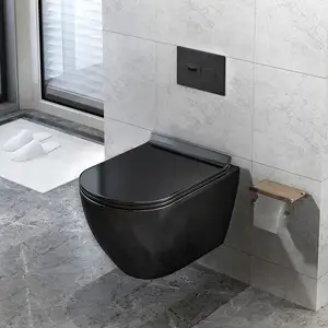 European ceramic wall hung wc matt color bathroom China factory matte black wall mounted toilet wc toilet set