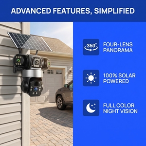 Caméra PTZ 360° à trois objectifs 4G 6MP personnalisée avec suivi IA et vision nocturne couleur intégrale, fabriquée en usine - Product Image 4