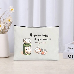 Borsa per cosmetici stampata con scritta "If You're Happy & You Know IT IT 's Your Meds", divertente borsa per medicinali, organizer portatile con cerniera - Product Image 5