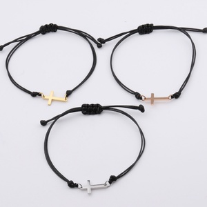 Fashion <b>Adjustable</b> Black Leather Braided Cross <b>Bracelet</b> Stainless Steel <b>Bracelet</b> <b>Gold</b> PVD Plated Cross Charms Pendent <b>Bracelets</b> - Product Image 6