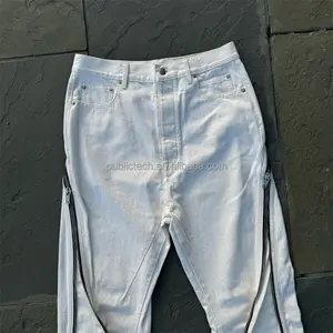 בגדי רחוב מותאמים אישית גברים בז 'סקיני מוערמים רוכסן למעלה פתוח תחתית מתלקחת מכנסי ג'ינס ג'ינס מתרחבים ג'ינס לגברים