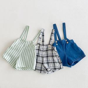 Shorts à Bretelles Décontractés à Carreaux et Rayures pour Garçons, Collection Été 2026 – Vente en Gros - Product Image 1