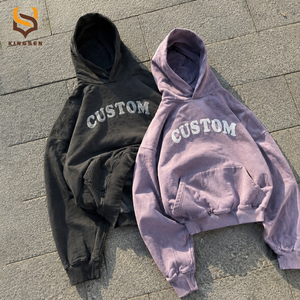 Sweat-shirts à capuche streetwear surdimensionnés pour hommes, en molleton épais 450 g/m², avec logo personnalisé, motif graphique en lettres arquées et impression en relief, épaules tombantes, vente en gros - Product Image 3