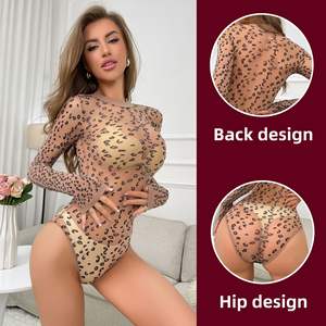 Fourniture <span class=keywords><strong>de</strong></span> sous-vêtements à imprimé léopard couleur nude pour femmes <span class=keywords><strong>bas</strong></span> <span class=keywords><strong>de</strong></span> corps semi-transparents à haute élasticité lingerie en maille asymétrique une pièce - Product Image 2