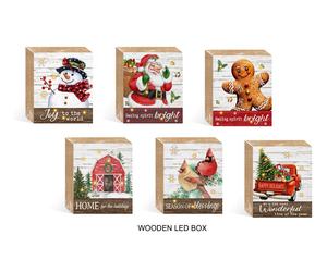 Boîte en bois colorée à lumière LED Décorations de table de Noël Cadeau Artisanat en bois Signes muraux Piles AA Illuminez le cadeau de Noël - Product Image 3