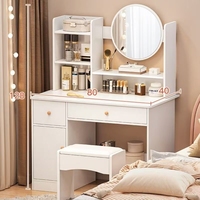 Table de toilette de luxe personnalisée en panneau de fibres de bois blanc avec miroir LED à 3 niveaux de luminosité pour chambre à coucher