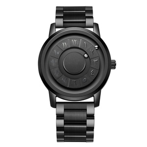 Reloj de Cuarzo con Números Arábigos de Acero Inoxidable Negro, Reloj de Hombre con Bola Magnética Giratoria, Reloj de Cuarzo con Logotipo Personalizado - Product Image 1