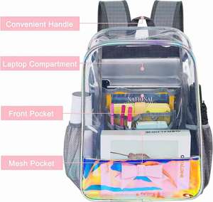 <b>Clear</b> Plastic Extra Large PVC <b>Backpack</b> Heavy Duty TPU See-Through Transparent for Girls - Product Image 4