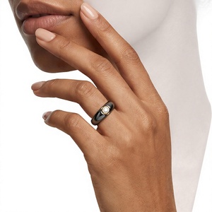 Black Stainless Steel Bezel <b>Turquoise</b> Band 18K Gold Plated Modern Heart Eternity <b>Ring</b> for Women Natural Daily Wear Gift - Product Image 2